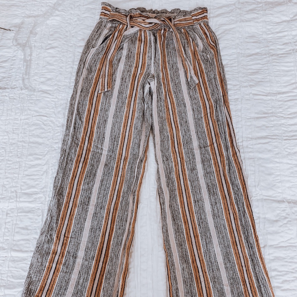 Jolt Blue Tie Waist Linen Pants